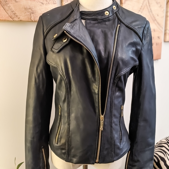 MICHAEL KORS Genuine Leather Motorcycle Jacket - Picture 5 of 9